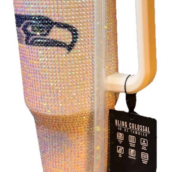 Seahawks Rhinestone Tumbler with Handle 40oz - Picture 2 of 7